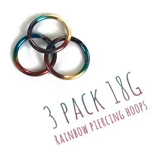 3 Pack Rainbow Colored Nose Ring Cartilage Hoop